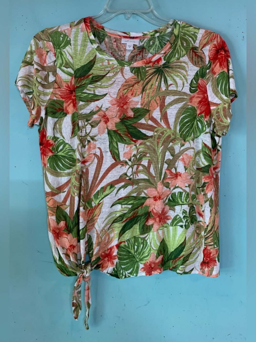 J. Jill Love Linen tropical floral  print short sleeve ladies top size M